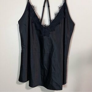 Fredericks of Hollywood Women’s Black Lace Trim Silky Tank Top Adjustable Straps